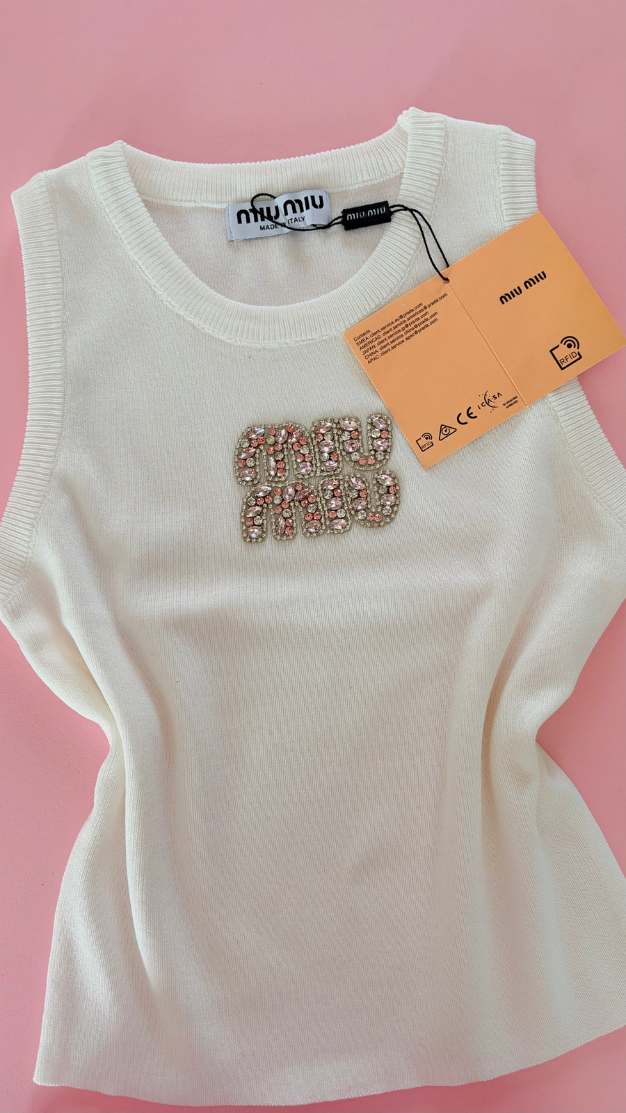 Pink Miu Miu Crystal Knit Top