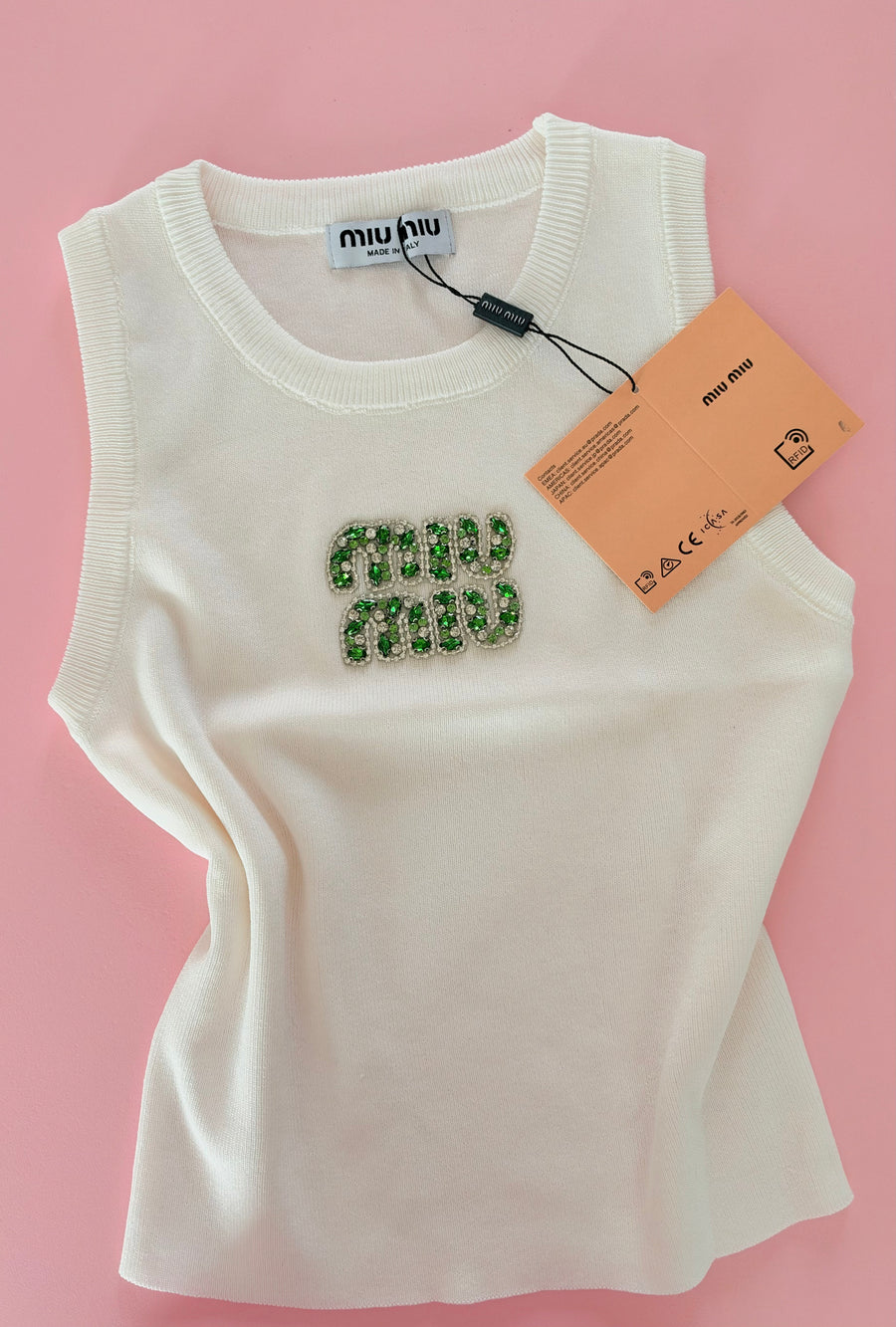 Green Miu Miu Crystal Knit Top
